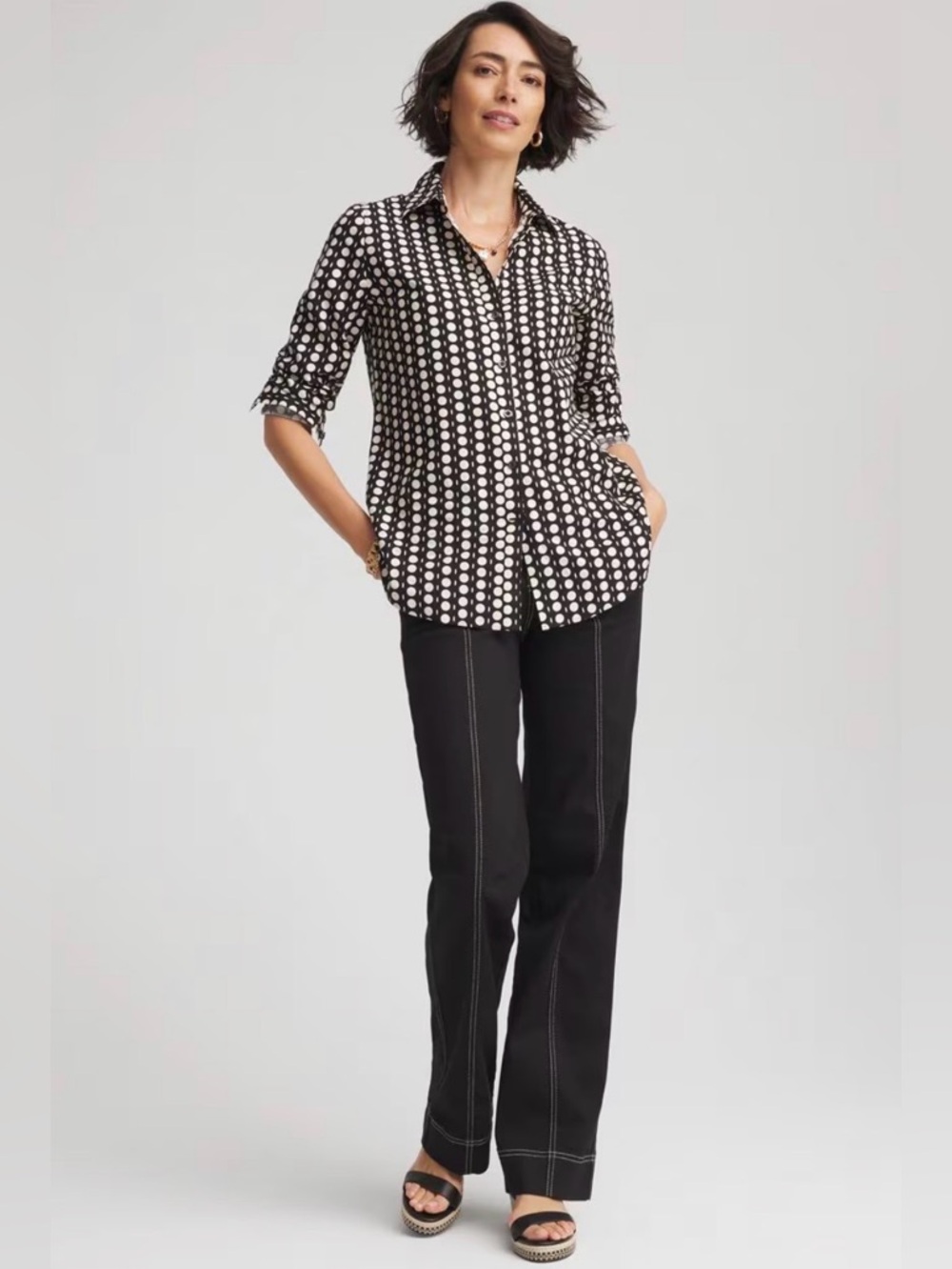 *Chico’s Pull-On Stretch Black Wide-Leg Jeans w Contrast Stitching Sporty Casual - Picture 2 of 12